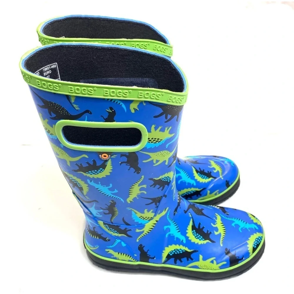 Bogs Paddle at Dino Dinosaurs Print Knee high Rain Boot Blue Size 4 Youth NWOT